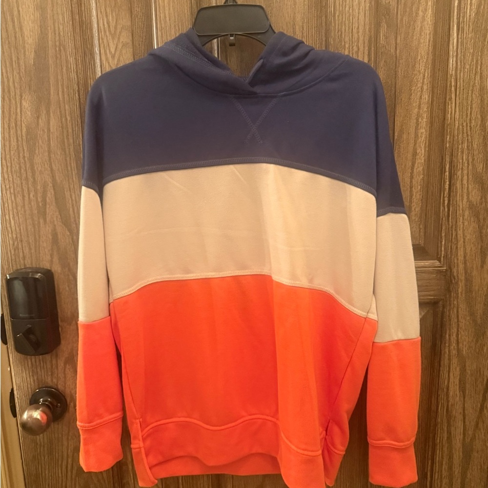 Colorblock Hoodie Size M Navy Beige Orange Sweatshirt Pullover
